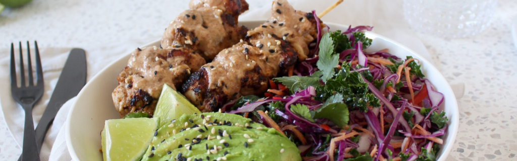 New Recipe: Coconut & Almond Satay Skewers with Asian Slaw